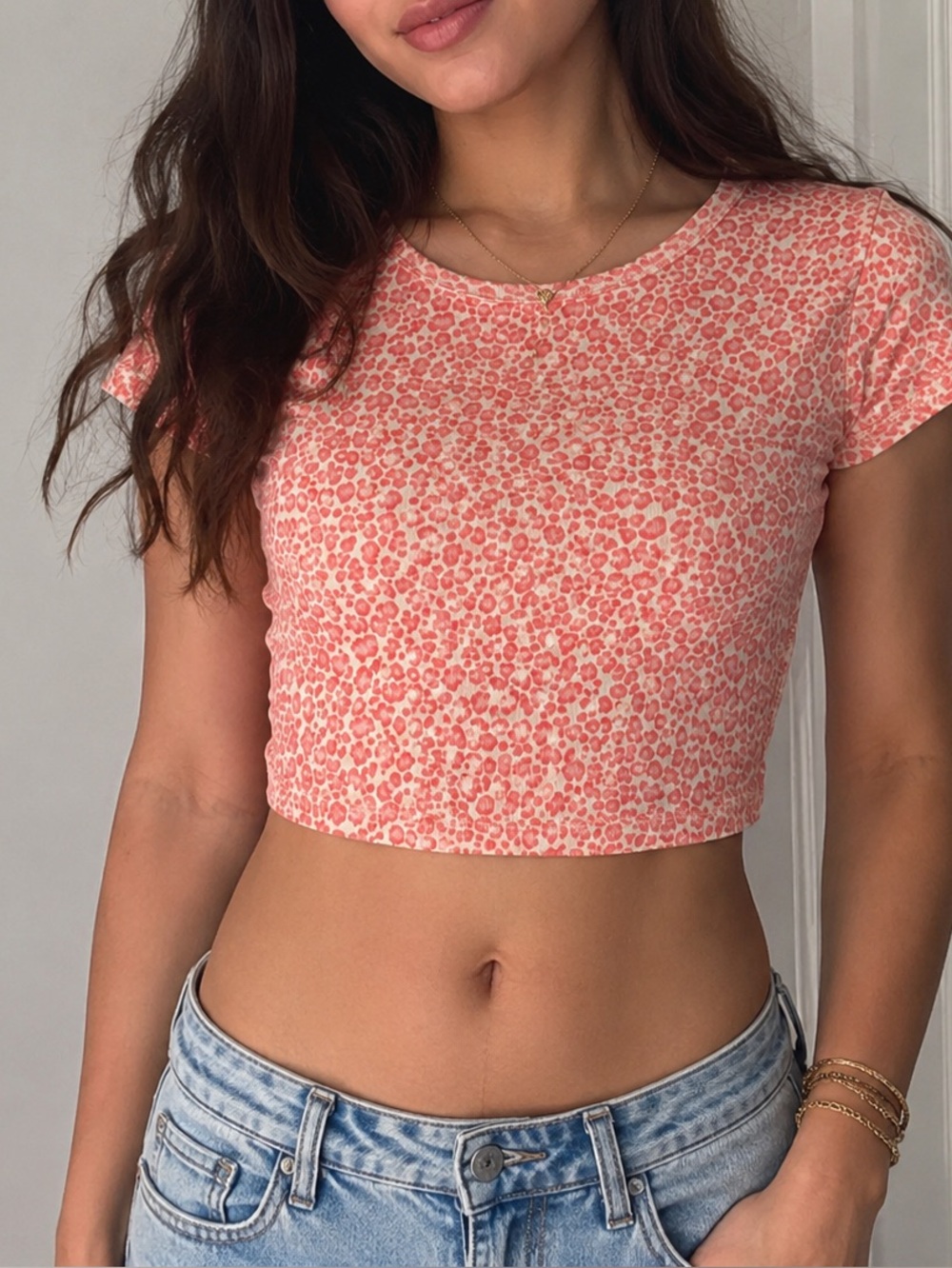 Women's Coral Pink Printed Crop Top Brandy Melville